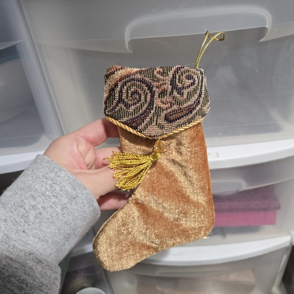 Small Velvet Gold Tapestry Christmas Stocking